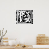 Letter D Middeleeuws Monogram Art Nouveau Poster (Keuken)