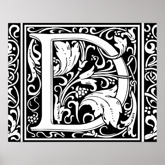 Letter D Middeleeuws Monogram Art Nouveau Poster (Voorkant)