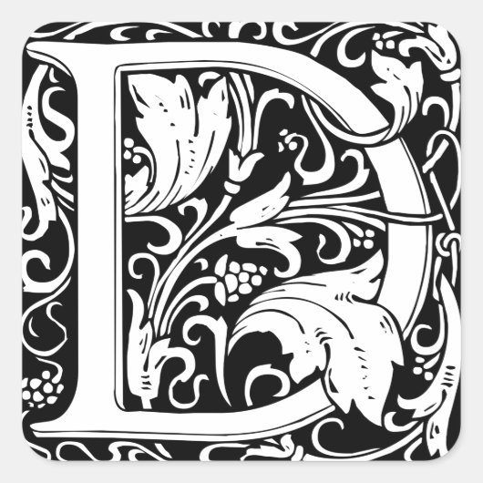 Letter D Middeleeuws Monogram Art Nouveau Vierkante Sticker (Voorkant)