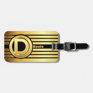 Letter D-monogram bagagelabel Gold stripe Black