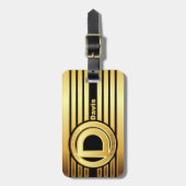 Letter D-monogram bagagelabel Gold stripe Black (Voorkant verticaal)