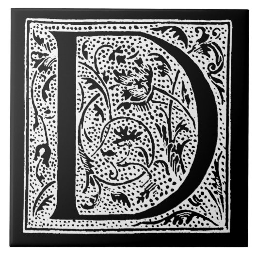  Letter D Monogram Black White "D"-Initialen Tegeltje (Voorkant)