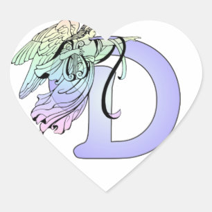 Letter D Monogram Initiaal Angel Wings Halo Hart Sticker