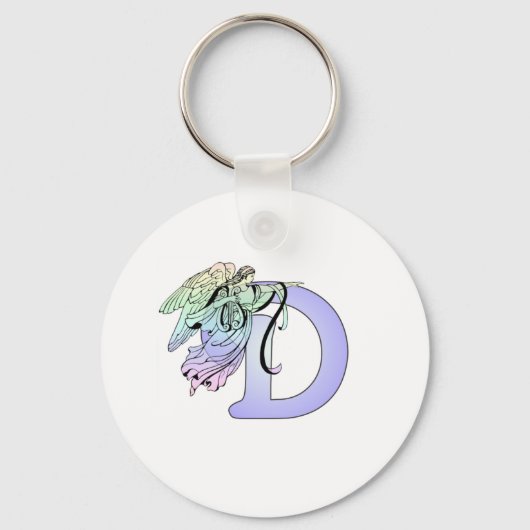 Letter D Monogram Initiaal Angel Wings Halo Sleutelhanger (Voorkant)