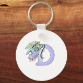 Letter D Monogram Initiaal Angel Wings Halo Sleutelhanger (Voorkant)