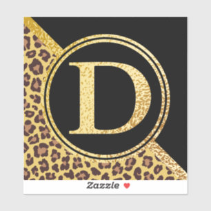 Letter D Monogram luipaard afdrukken Gold en zwart Sticker