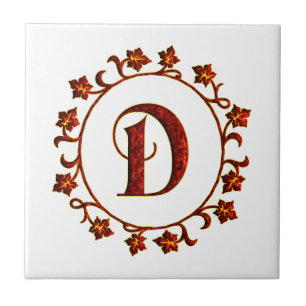 Letter D Monogram Red Leaves Tegeltje