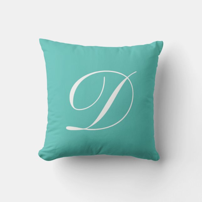 Letter D Turquoise Monogram Pillow Kussen (Voorkant)