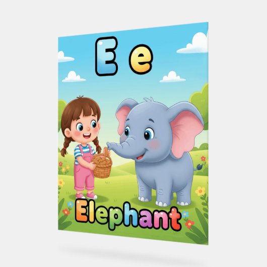 Letter E Alphabet Poster – E is for Elephant (Angle)