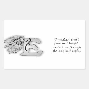 Letter E-angel-monogram alfabet initiaal zwart en Rechthoekige Sticker