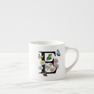 Letter E Bloem Vlinder Monogram Initiaal     Espresso Kop
