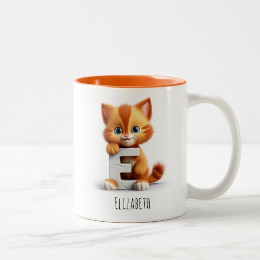 Letter E Cat alfabet monogram koffie Mok (Rechts)