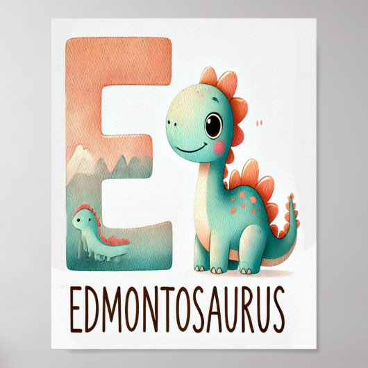 Letter E, Dinosaur Alphabet Waterverf Poster (Voorkant)