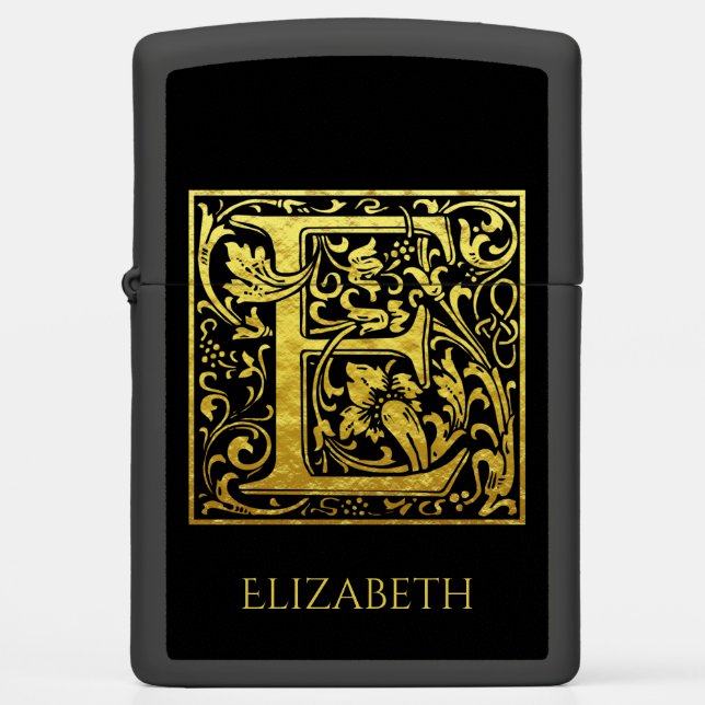 Letter E First Letter Gold op Classic Black (Voorkant)