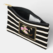 Letter E Floral Monogram Zwart Wit Goud Strepen Etui (Open)