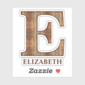 Letter E-houtextuur met aangepaste naam Sticker (Vel)