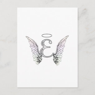 Letter E Initiaal Monogram met Angel Wings & Halo Briefkaart
