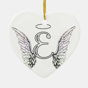 Letter E Initiaal Monogram met Angel Wings & Halo Keramisch Ornament