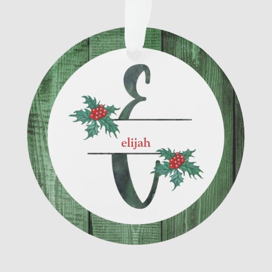 *~* Letter E-kerstfoto Rustic Wood AP44 Ornament (voorkant)