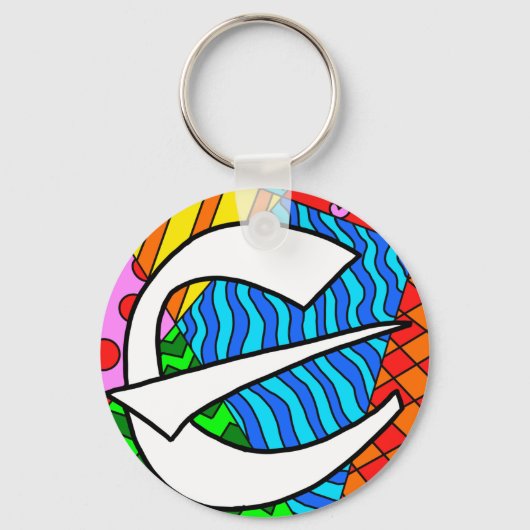 Letter E Kleurrijke Doodles Sleutelhanger (Achterkant)