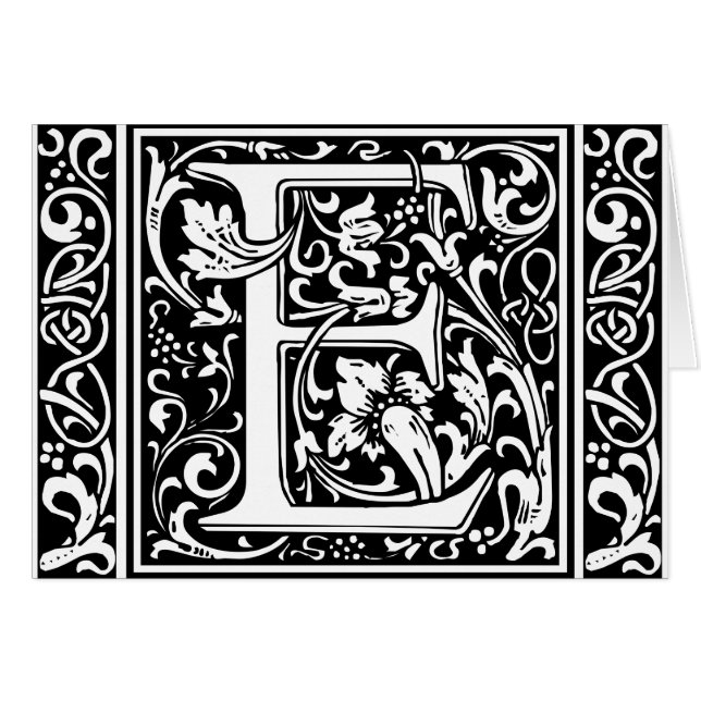 Letter E Middeleeuws Monogram Art Nouveau (Voorkant Horizontaal)