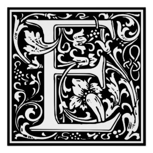 Letter E Middeleeuws Monogram Art Nouveau Perfect Poster