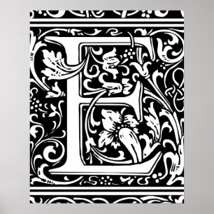 Letter E Middeleeuws Monogram Art Nouveau Poster