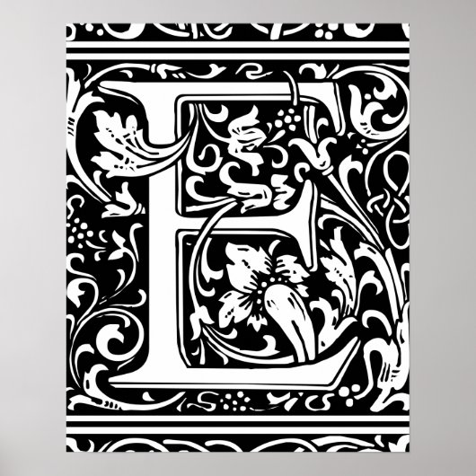 Letter E Middeleeuws Monogram Art Nouveau Poster (Voorkant)