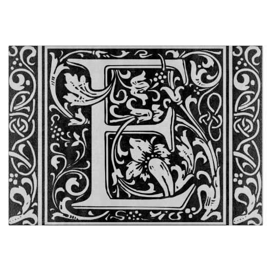 Letter E Middeleeuws Monogram Art Nouveau Snijplank (Voorkant)