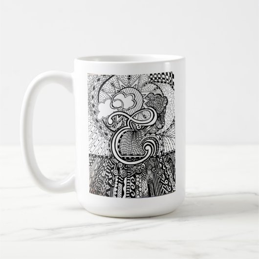 Letter E Mok, Art van Elizabeth Sampson Coffee Mok (Links)