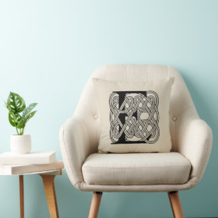 Letter E Monogram Vintage Keltische Knoopprint Kussen