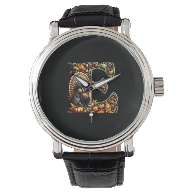 Letter E Thanksgiving style gift  Horloge (Voorkant)