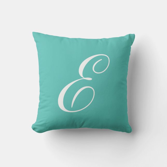 Letter E Turquoise Monogram Pillow Kussen (Voorkant)