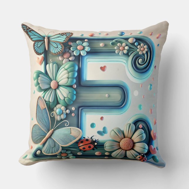🦋 Letter E Vlinder Bloem Monogram Decor 🌸 Kussen (Voorkant)