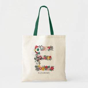 letter E Whimsical Floral Letter Monogram I Tote Bag