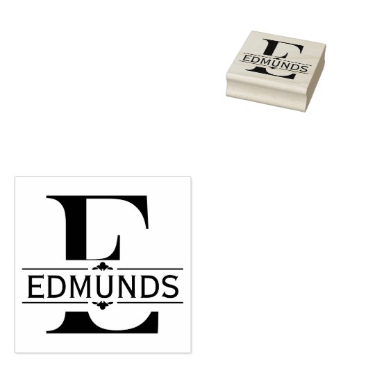 letter E | Zwart siersplit monogram Rubberstempel (Gestempeld)