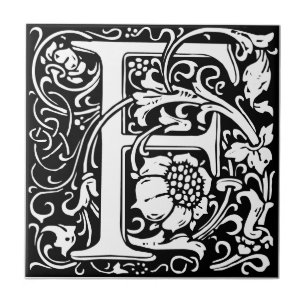 Letter F art nouveau black and white Tegel Tegeltje