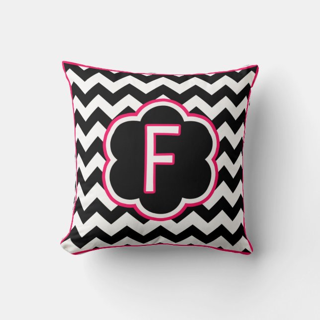 Letter F Black and White Chevron Monogram Kussen (Voorkant)