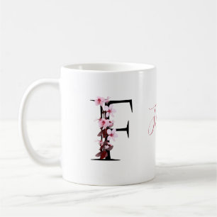 Letter F, Cherry Blossom Naam Monogram Koffiemok