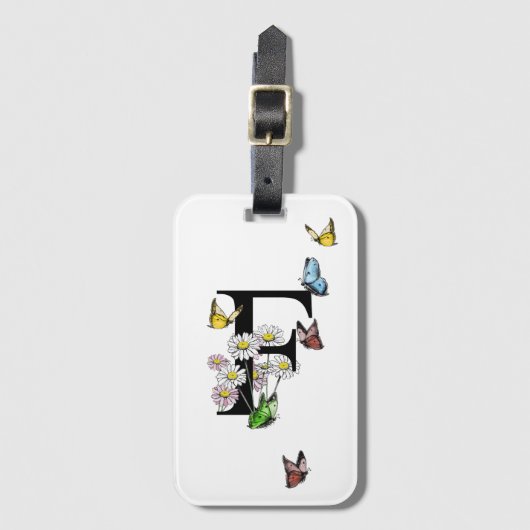 Letter F Floral Butterfly Monogram Initiaal Bagagelabel (Voorkant (verticaal))