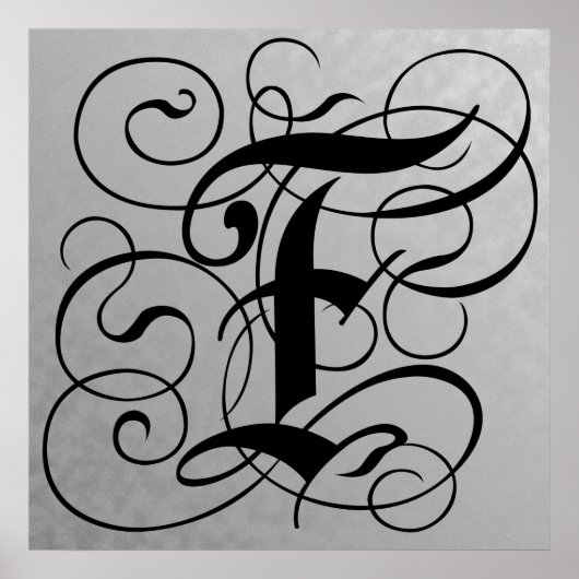 Letter F, Gothic Monogram Black Poster (Voorkant)