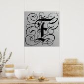 Letter F, Gothic Monogram Black Poster (Keuken)