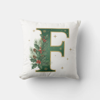 Letter F Groene Kerst Monogram Kussen