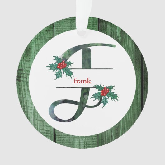 *~* Letter F-kerstfoto Rustic Wood AP44 Ornament (voorkant)