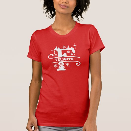 Letter F Kerstmonogram Initiaal Naam Rood T-shirt (Voorkant)