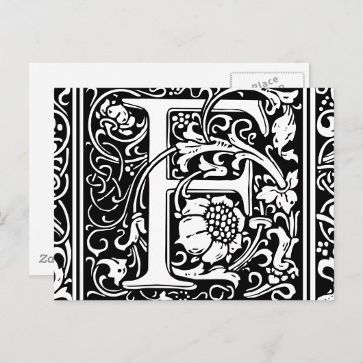 Letter F Medieval Monogram  Initiaal Briefkaart (Voorkant / Achterkant)