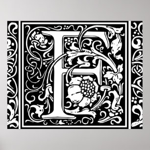 Letter F Medieval Monogram Initiaal Poster