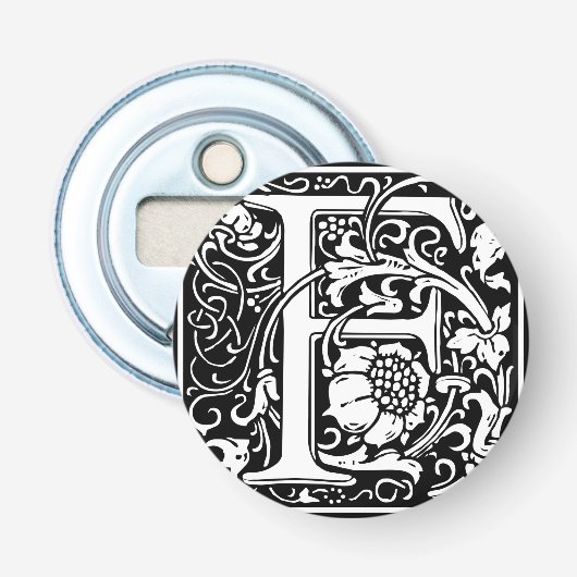 Letter F Middeleeuws Monogram Art Nouveau Button Flesopener (Voorkant)