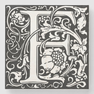 Letter F Middeleeuws Monogram Art Nouveau Stenen Onderzetter