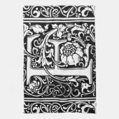 Letter F Middeleeuws Monogram Art Nouveau Theedoek (Verticaal)